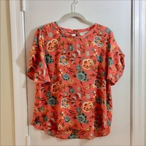 LOFT Blouse short sleeve Pink with Floral Pattern